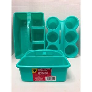 Teaching Tree Teal Plastic Multipurpose Organizer Caddy Set 3pc Classroom Craft